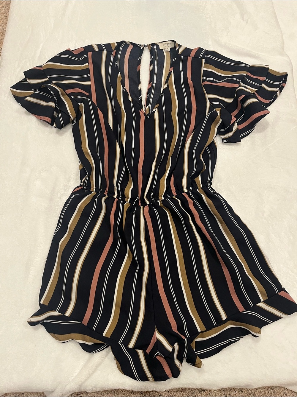 Umgee Striped Ruffled Romper - Size M